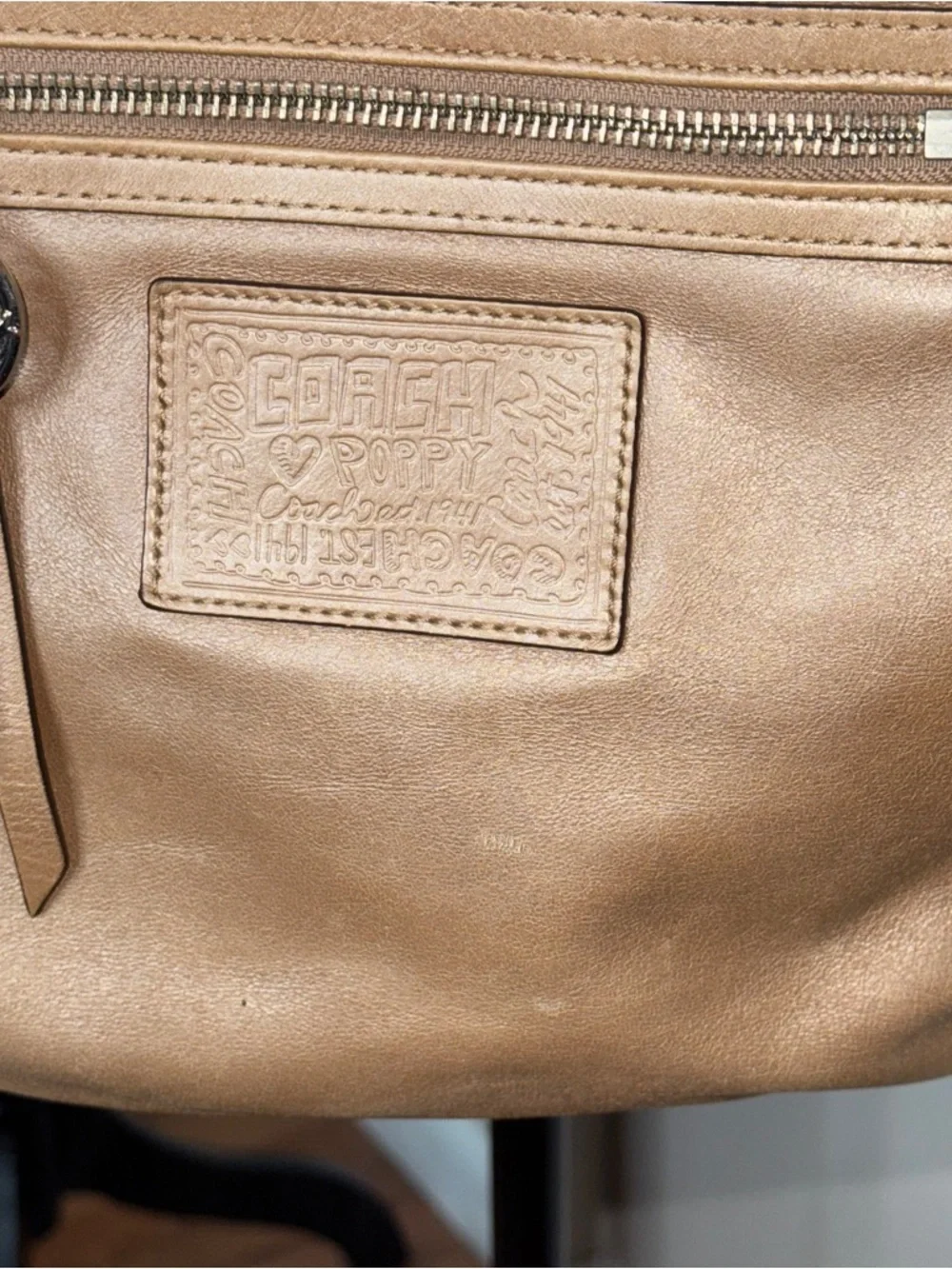 Coach Poppy Tan Shimmer Hobo Shoulder Bag Convertible Strap